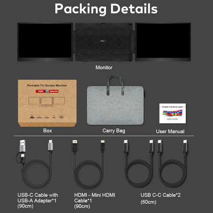 FOPO®  S7 Triple Screen Laptop Extender – Dual 14" Portable Monitors