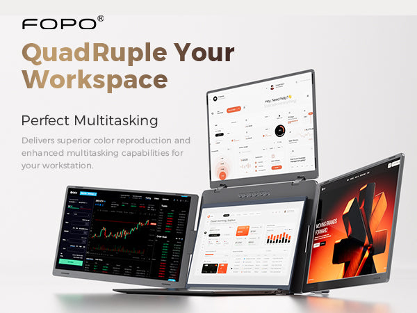 FOPO® Triple Laptop Screen Extender | Portable 3-Screen Monitor for Ultimate Productivity