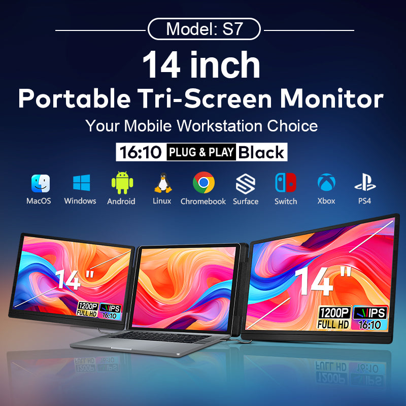 FOPO®  S7 Triple Screen Laptop Extender – Dual 14" Portable Monitors
