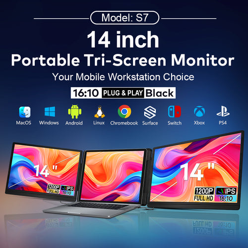 FOPO®  S7 Triple Screen Laptop Extender – Dual 14" Portable Monitors
