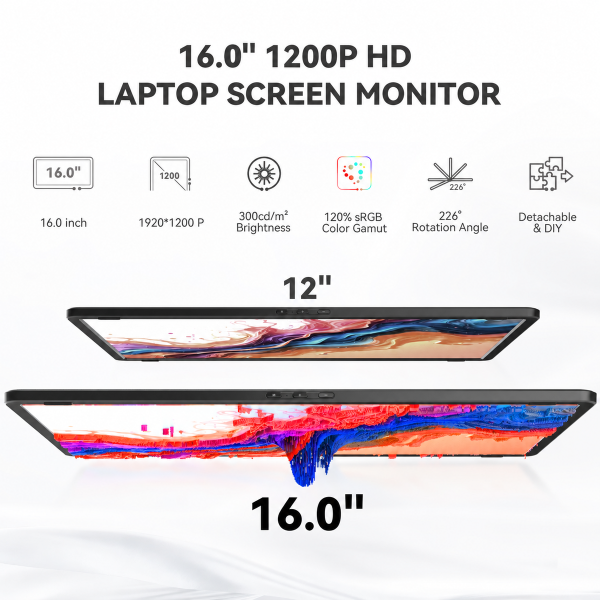 FOPO® S9G Dual 16" Laptop Screen Extender | Detachable 1200P IPS Monitors