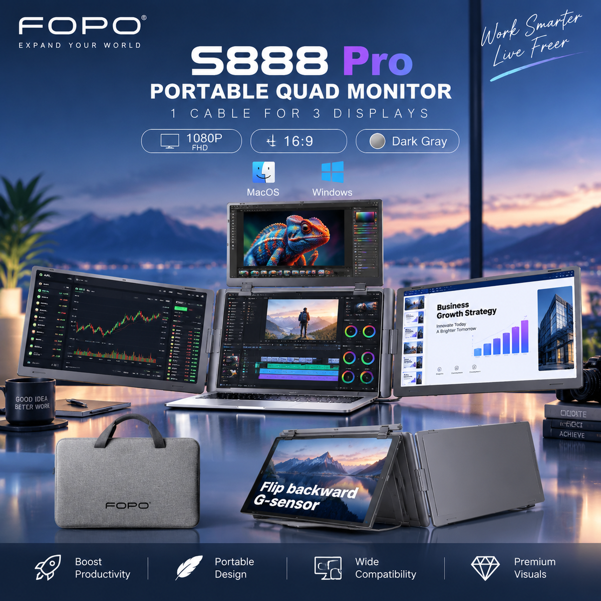 FOPO® Laptop Screen Extender Series | Portable Multi-Screen Workstations for Ultimate Productivity