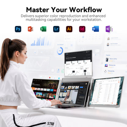 FOPO S788 16" Triple Laptop Screen Extender – 1920×1200 FHD IPS Portable Monitor