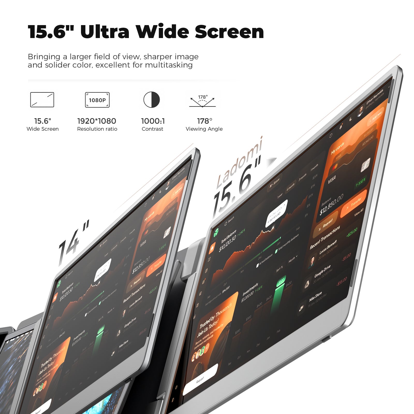 Close-up of the S10 15.6-inch extension screen