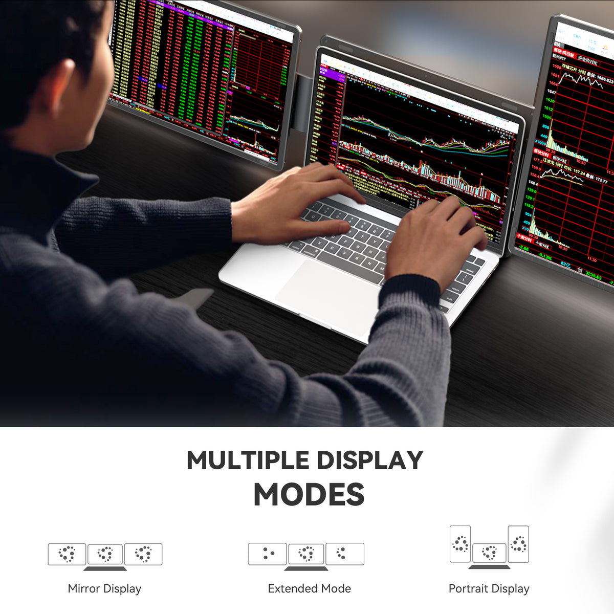 FOPO® S9G Dual 16" Laptop Screen Extender | Detachable 1200P IPS Monitors