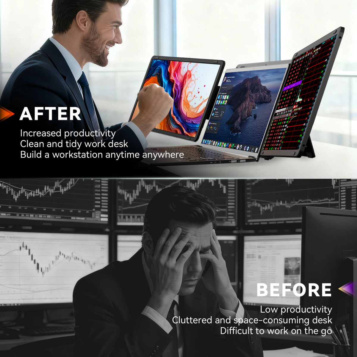 FOPO® S9G Dual 16" Laptop Screen Extender | Detachable 1200P IPS Monitors