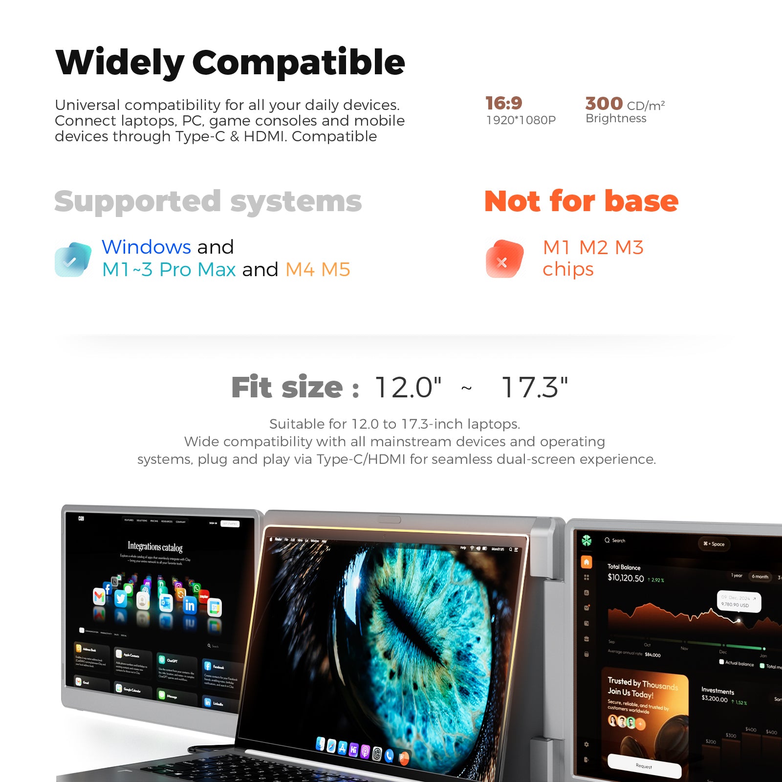 Front detail of a laptop with two FOPO S10 extension displays