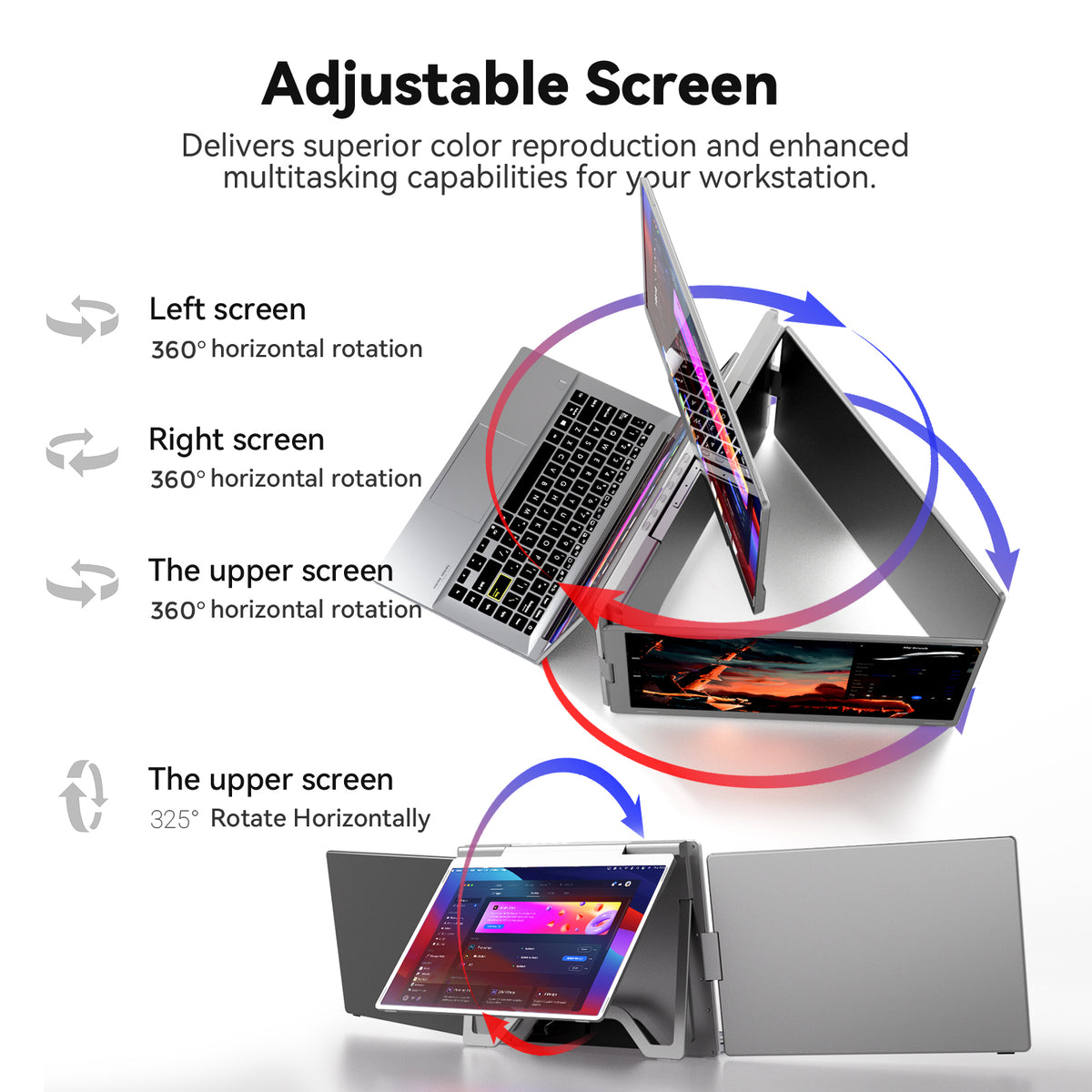 FOPO S788 16" Triple Laptop Screen Extender – 1920×1200 FHD IPS Portable Monitor