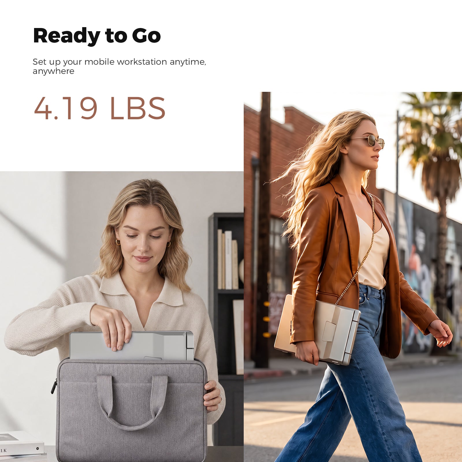 The folded S10 being packed into its carrying bag and carried outdoors