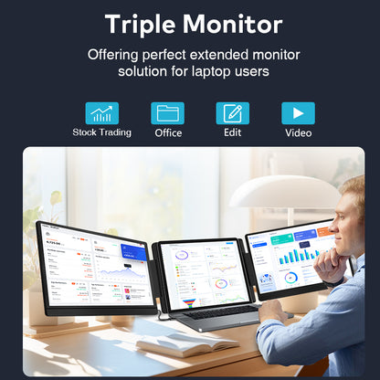 FOPO®  S7 Triple Screen Laptop Extender – Dual 14" Portable Monitors