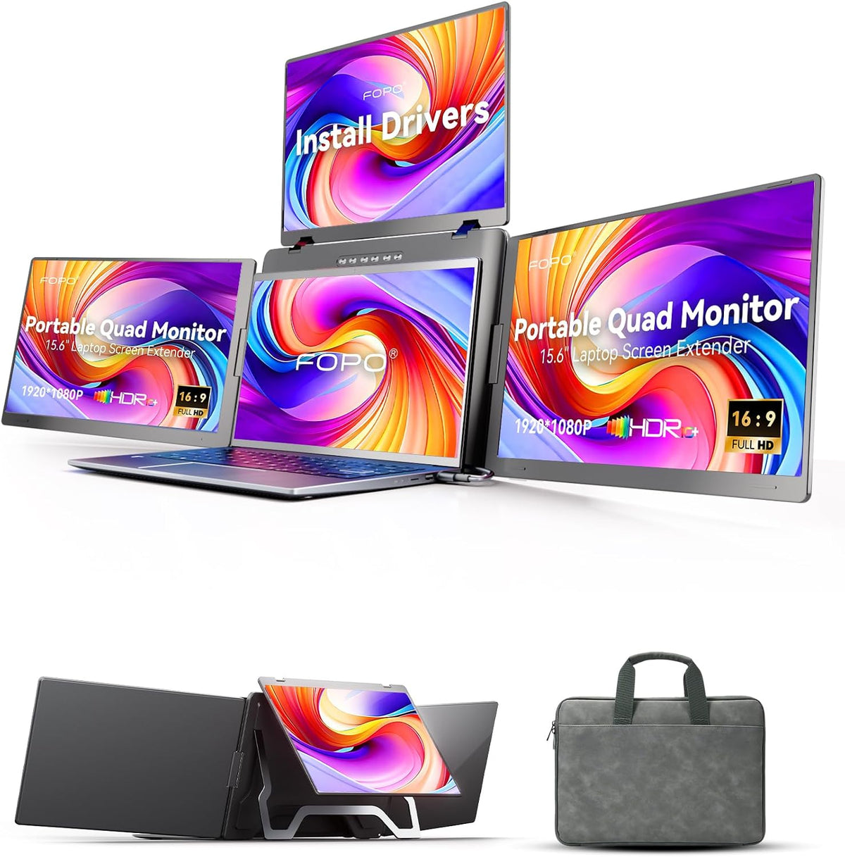 FOPO® S888Pro Portable Monitor – Triple Screen Laptop Extender