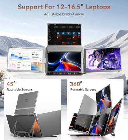 FOPO® S780 Pro 14" Quad Portable Monitor – 1920×1200 FHD IPS | 180° Flip | G-Sensor | Laptop Screen Extender