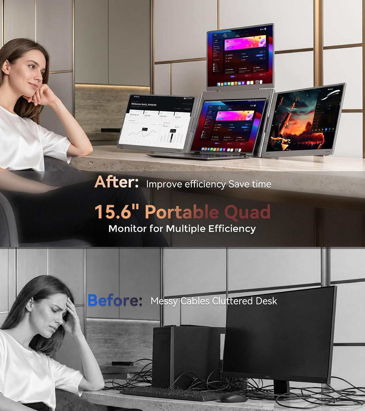 FOPO® S780 Pro 14" Quad Portable Monitor – 1920×1200 FHD IPS | 180° Flip | G-Sensor | Laptop Screen Extender