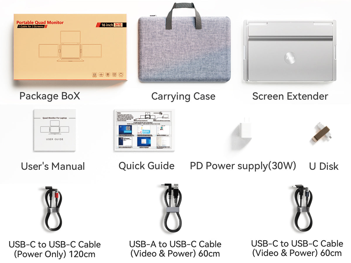 FOPO S788 16" Triple Laptop Screen Extender – 1920×1200 FHD IPS Portable Monitor