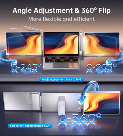 FOPO 14" Triple Monitor Laptop Screen Extender - FHD 1200P 16:10 Laptop Monitor Extender, Left Screen 360° Flip Portable Monitor for 12-17" Laptops with HDMI/USB - C, Plug & Play - S7