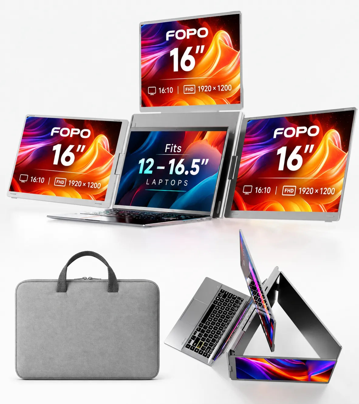 FOPO S780C 14" / S788C 16" Triple Laptop Screen Extender – 1920×1200 IPS Portable Monitor