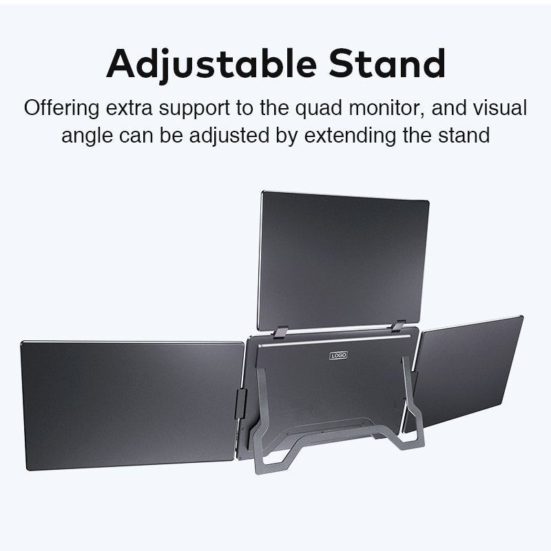 FOPO® S788 Pro – 16" Portable Quad Monitor for Laptop (3 Extra Screens, 1 Cable Setup)