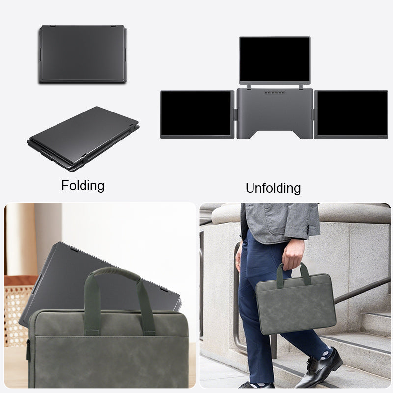 FOPO® S788 Pro – 16" Portable Quad Monitor for Laptop (3 Extra Screens, 1 Cable Setup)