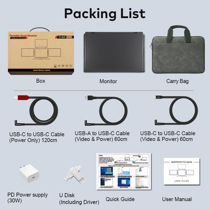 FOPO® S788 Pro – 16" Portable Quad Monitor for Laptop (3 Extra Screens, 1 Cable Setup)