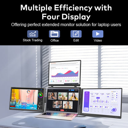 FOPO® S788 Pro – 16" Portable Quad Monitor for Laptop (3 Extra Screens, 1 Cable Setup)