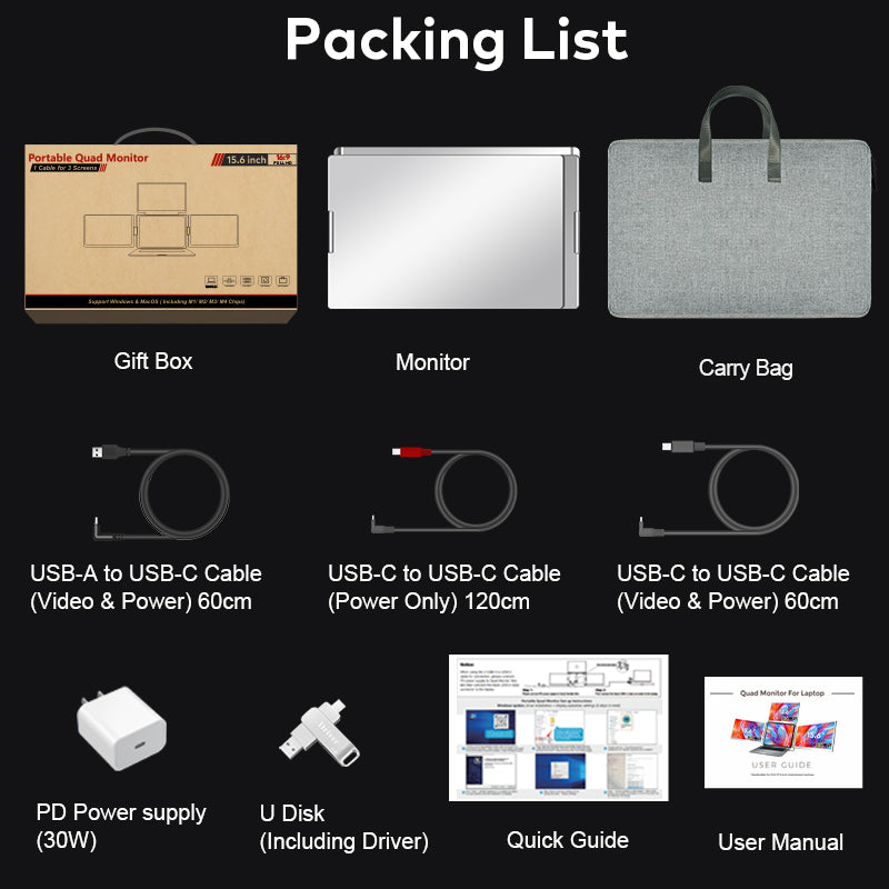 FOPO® S888 Three-Fold Portable Monitor – 1 Cable for 3 Displays | 15.6" 1080P IPS
