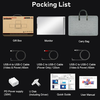 FOPO® S888 Three-Fold Portable Monitor – 1 Cable for 3 Displays | 15.6" 1080P IPS