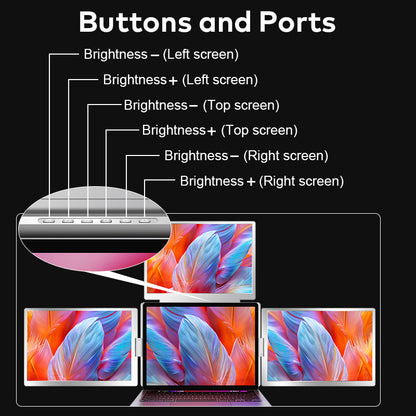 FOPO® S888 Three-Fold Portable Monitor – 1 Cable for 3 Displays | 15.6" 1080P IPS