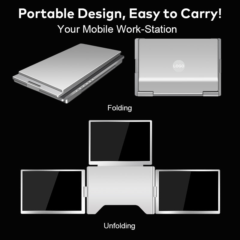 FOPO® S888 Three-Fold Portable Monitor – 1 Cable for 3 Displays | 15.6" 1080P IPS