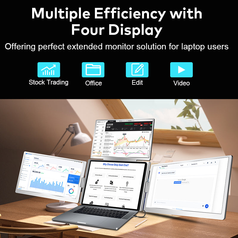 FOPO® S888 Three-Fold Portable Monitor – 1 Cable for 3 Displays | 15.6" 1080P IPS