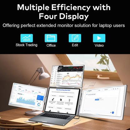 FOPO® S888 Three-Fold Portable Monitor – 1 Cable for 3 Displays | 15.6" 1080P IPS