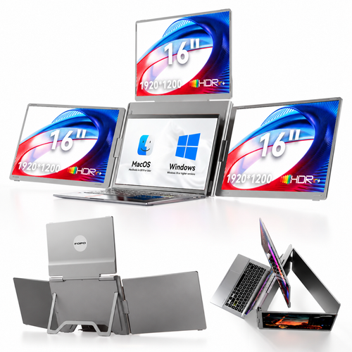 FOPO S788 16" Triple Laptop Screen Extender – 1920×1200 FHD IPS Portable Monitor