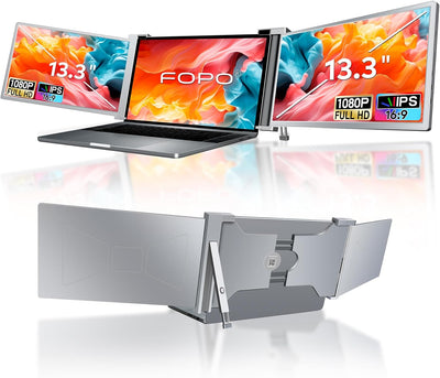 FOPO 13.3" Triple Laptop Screen Extender FHD 1080P IPS Triple Portable Monitor for Dual Screen Display, Triple Screen for 14"-17.3" Laptop,HDMI/USB-C Plug and Play -S16