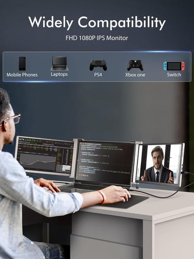 FOPO 13.3" Triple Laptop Screen Extender FHD 1080P IPS Triple Portable Monitor for Dual Screen Display, Triple Screen for 14"-17.3" Laptop,HDMI/USB-C Plug and Play -S16