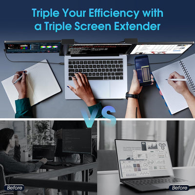 FOPO 12" Triple Portable Monitor 1080P FHD IPS Triple Monitor Extender, Triple Screen for Laptop of 13"-14.1", Compatible with Windows/Mac, Connect with USB-C/HDMI(Not for M1 M2 Chip, Chromebook)-S12