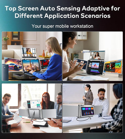 FOPO 14" Laptop Screen Extender Monitor Portable, Quad Monitor, Just 1 Cable for 3 Screens, FHD 1080P IPS Monitor Extender Compatible with Wins/Mac(M1 M2 M3) for 13.6" -17.3" Laptops