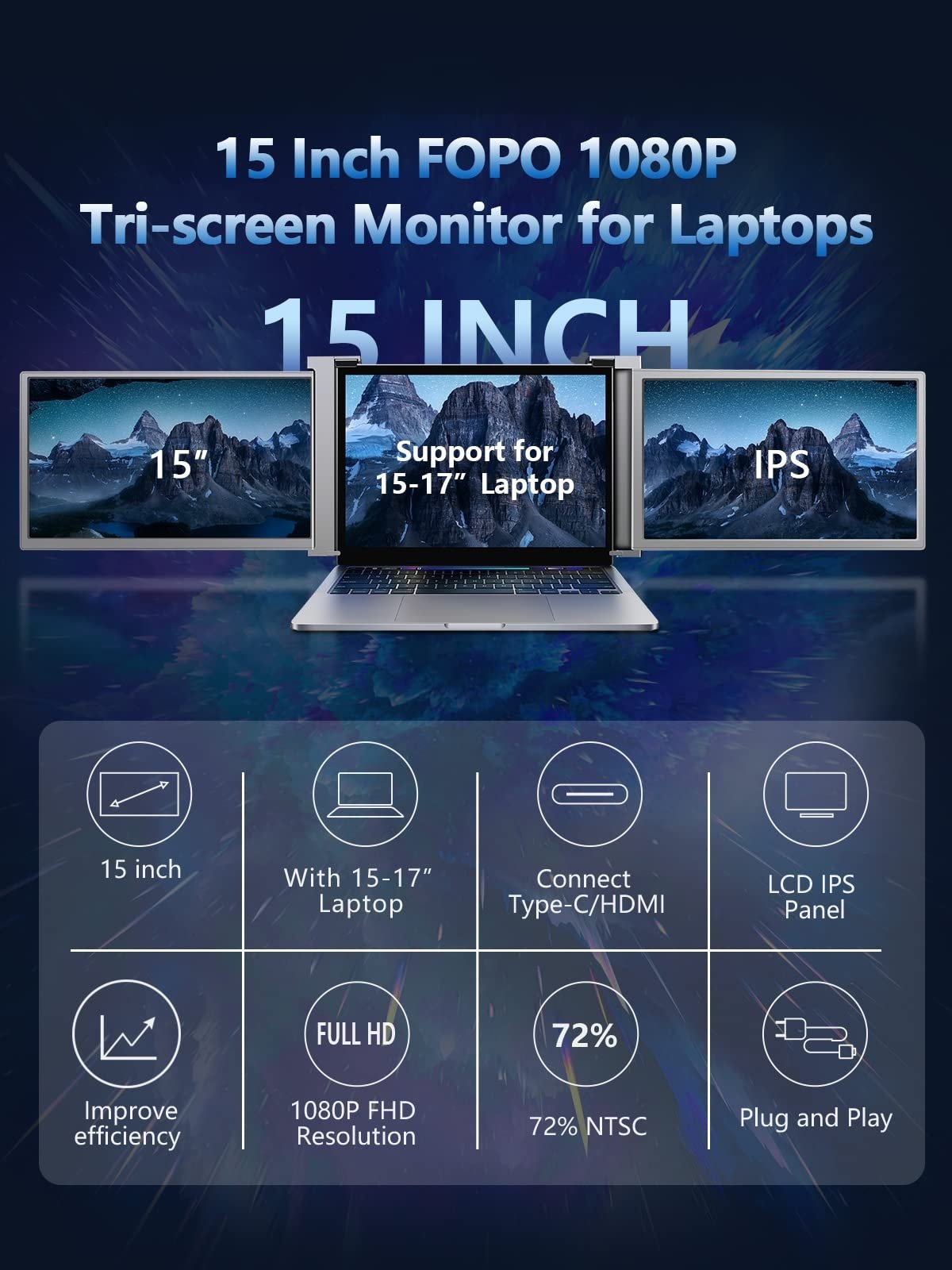 14 Triple Laptop Screen Extender FHD Triple Portable Monitor for 15-17  Laptop